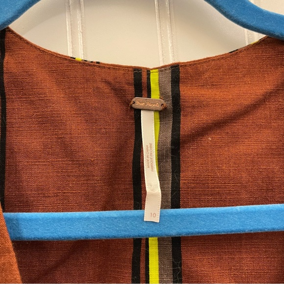 Free People 2 Pc Brown Stripe Sleeveless Top Three Button Mini Skirt Set Sz 10 - Picture 3 of 14